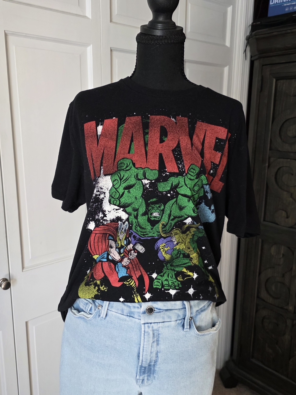 Marvel Hulk Thor Loki Graphic T Shirt Black Comic Tee Size Large